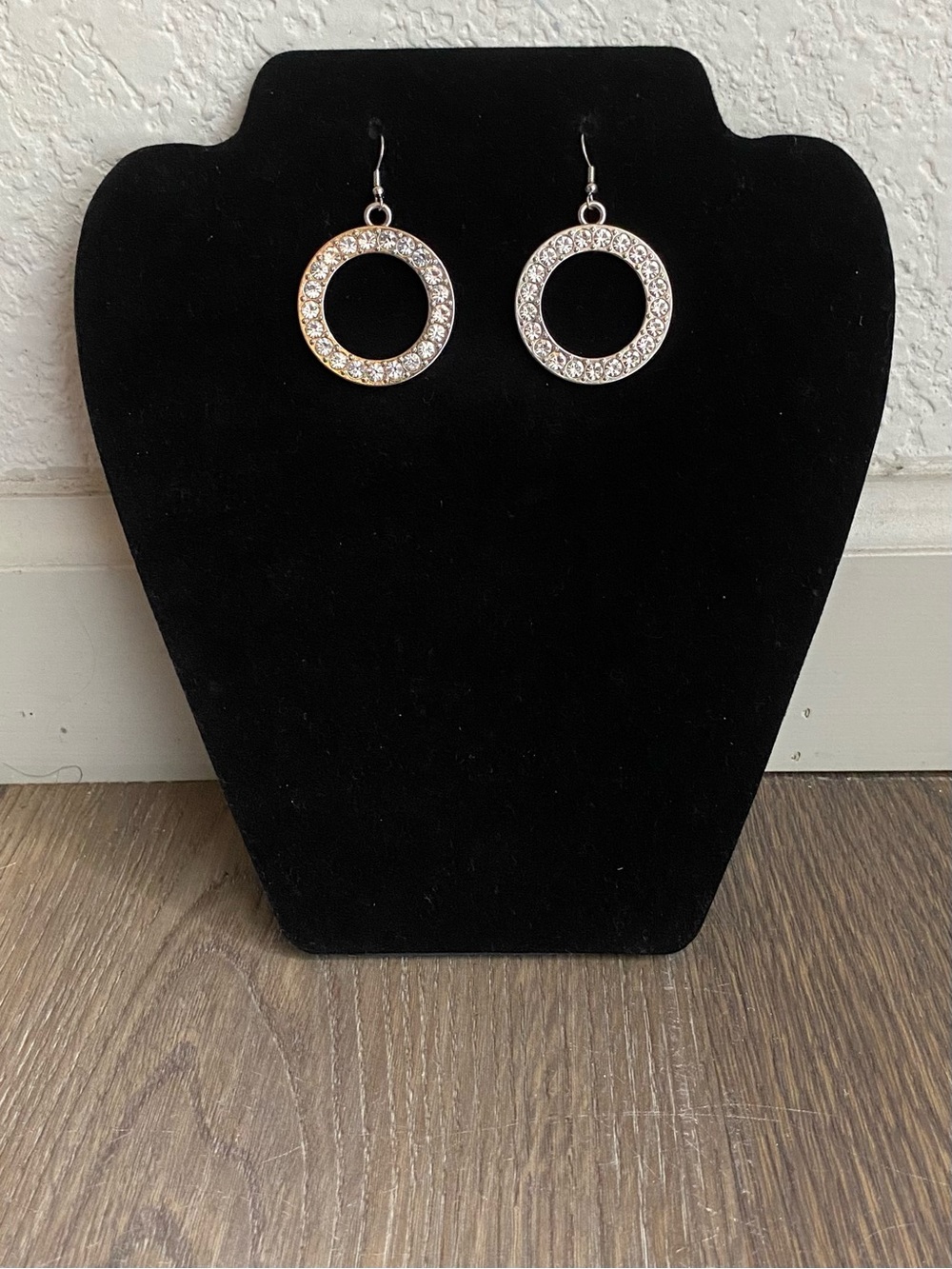 Silver Crystal Circle Drop Earrings